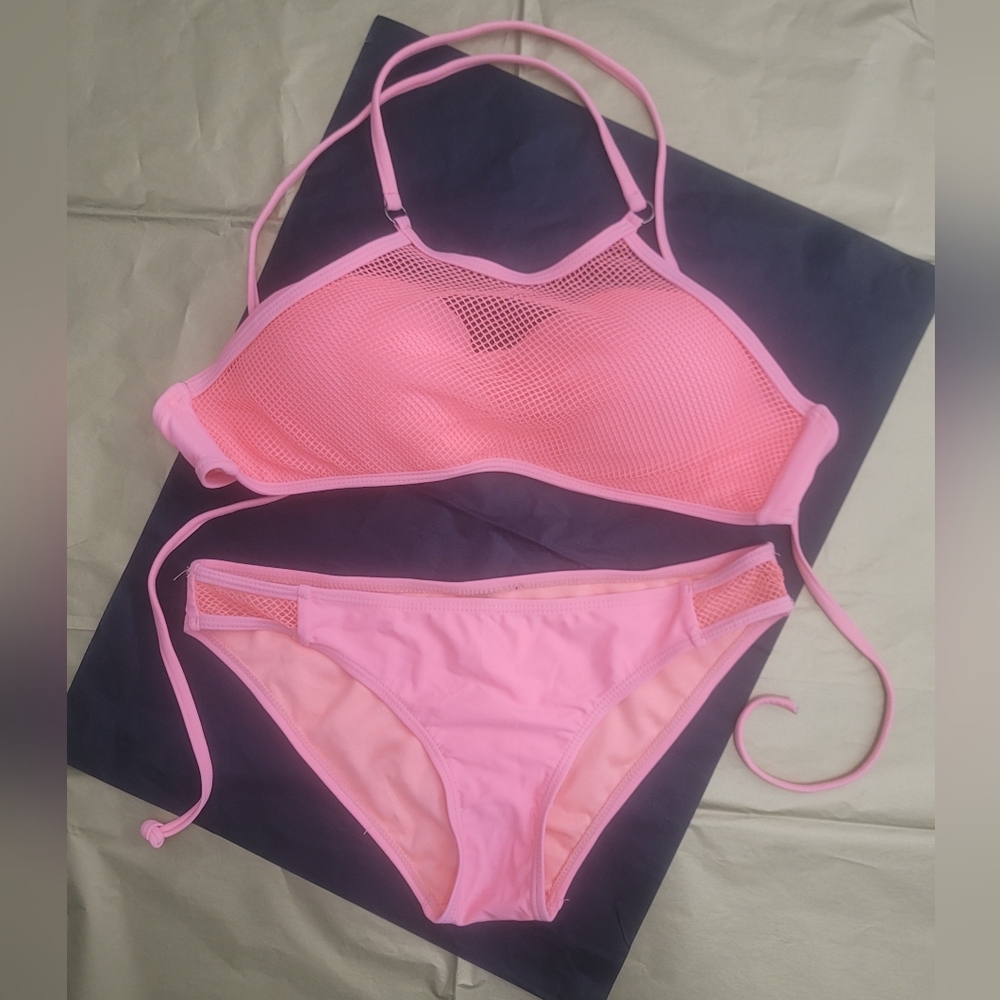 Y2K TiNiBikini Pink And Peach Mesh Overlay Bikini